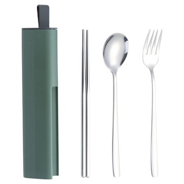 JUST HOME 摩登304不鏽鋼隨身筷匙叉3件組 附盒 7049-39-2  綠色  1套  筷子 + 湯匙 + 叉子 + 收納盒