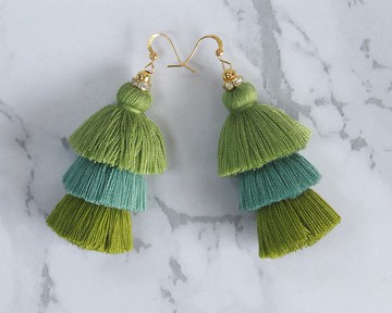 綠色漸變波西米亞分層流蘇吊墜耳環適合女性女朋友