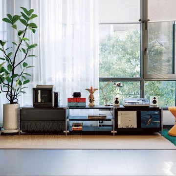 工廠現貨 中古風落地黑色電視櫃客廳儲物收納架客廳日式組合櫃置物靠墻矮櫃487-LPS 保售後 台灣公司