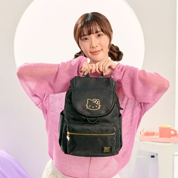 新品【Hello Kitty】金緻凱蒂-翻蓋後背包-黑 KT03M01BK
