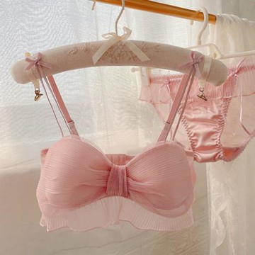 少女性感純欲風內衣女網紗蕾絲蝴蝶結可愛甜美薄款無鋼圈文胸套裝