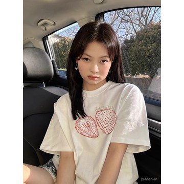 🎀100%純棉 草莓印花t恤女 大尺碼女裝 短袖上衣女 純棉t恤 短袖t恤 顯瘦遮肉 寬鬆t恤 古著上衣 女裝