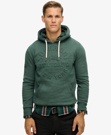 Superdry Men's Embossed Logo Graphic Hoodie Green Size: M