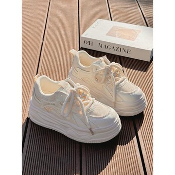 搭配裙子的小白鞋2025新款夏季透氣網面松糕鞋厚底增高休閑帆布鞋