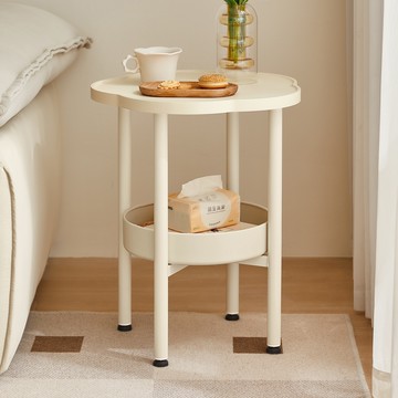 hoi!林氏木業奶油風花朵造型雙層邊几 LS459J1