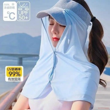 桃園出貨🍂防曬遮陽帽簾子女夏季護頸脖子面紗冰絲防曬面罩長披肩全臉頭盔