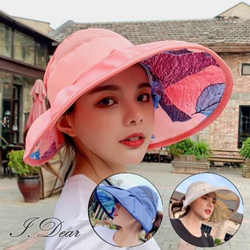 【I.Dear】日韓海灘度假風印花防潑水可折疊遮陽帽(6色)