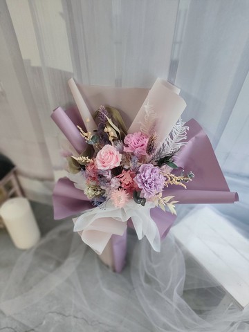 永生康乃馨花束- 粉紫 韓式不凋花束畢業 老師禮物