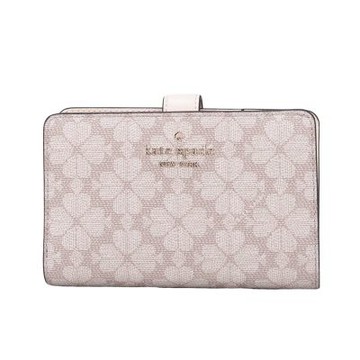 KATE SPADE 黑桃印花滿版對折釦式中夾(米色)