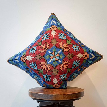 喀什米爾 羊毛編織 圖騰抱枕套－貴族花園 寶藍