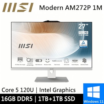 微星 Modern AM272P 1M-859TW-SP2 27型 白(Core 5 120U/16G/1TB+1TB/W11)特仕版