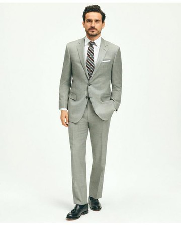 Brooks Brothers Men's Traditional Fit Wool Sharkskin 1818 Suit | Light Grey | Size 43 Regular