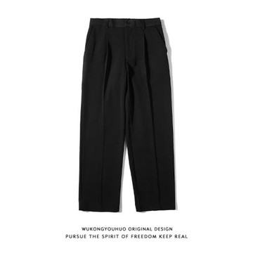 悟空有貨復古簡約純色垂感西褲男女潮牌街頭bf風寬松闊腿休閑長褲