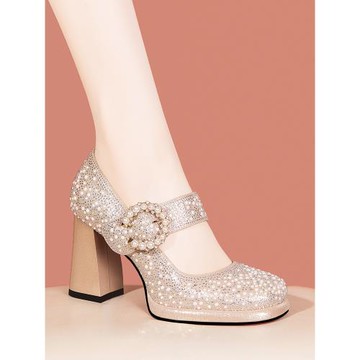 2025春夏新款女鞋配旗袍鞋高跟鞋厚底防水臺鞋子粗跟一字扣帶單鞋