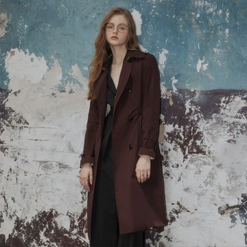 SO NICE【日本三醋酸系列】藏紅色高智感防水不易皺挺瘦雙排釦長版風衣外套