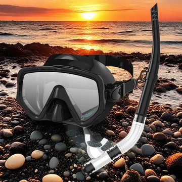 強化玻璃潛水面罩 浮潛面鏡 半乾式呼吸管 浮潛套裝 泳鏡 潛水面罩套裝 大框潛水面罩呼吸管