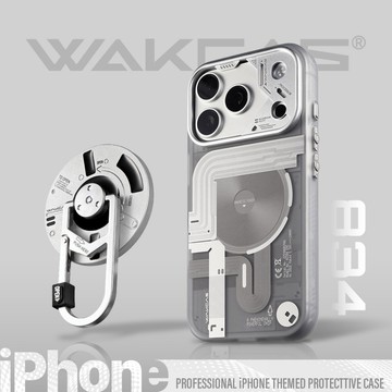 【Wakcas】iPhone 銀色面板機械磁吸手機殼 17 16 15 Pro Max 磁吸 保護殼 金屬 手機支架