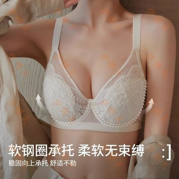 【臺灣出貨👙】夏季超薄款法式蕾絲內衣女大胸顯小軟鋼圈小胸聚攏側收副乳防下垂【伊娜美】