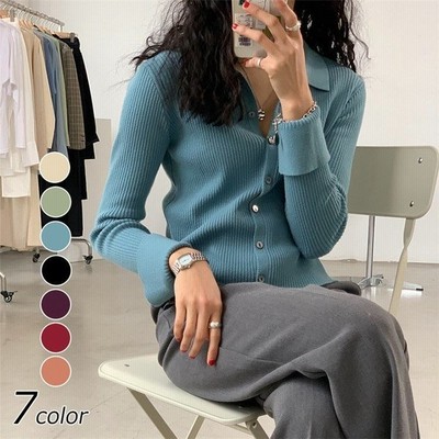 ニットセーター レディース 春秋 長袖 ショート丈 ポロネック カーディガン メリヤス トップス ブラウス Tシャツ 薄手 上品 韓国風 着痩せ オシャレ 学院風 通販 Lineポイント最大get Lineショッピング