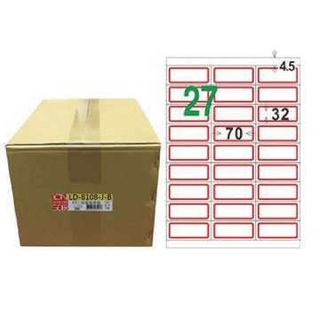 【龍德】LONGDER 三用電腦標籤 A4 27格 32*70mm紅框1000張/箱 LD-8108-J-B(適用雷射、噴墨、影印)