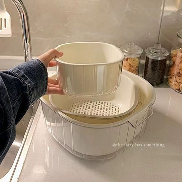 加厚雙層蔬果瀝水籃 瀝水籃 洗菜籃 水果籃 雙層瀝水籃 瀝水盆 洗菜盆 傢用 廚房 客廳水果盆 洗菜籃 瀝水架