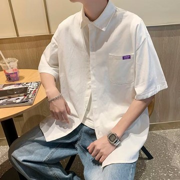 日系學院風襯衫素面襯衫 短襯衫 男襯衣 夏季五分袖襯衫 港 休閑薄款短袖襯衫【逆主流】