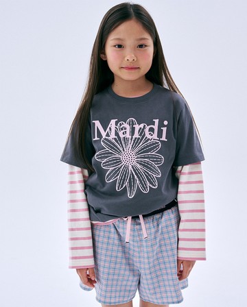 MARDI MERCREDI 童裝 刺繡短TEE 炭灰色 經典小雛菊 粉花 純棉 KIDS TSHIRT FLOWERMARDI NEEDLEWORK