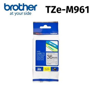 【Brother 兄弟】TZe-M961 原廠質感消光標籤帶 ( 36mm 銀底黑字 )