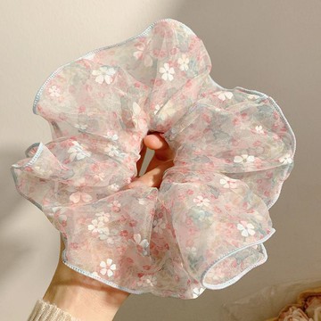 大腸髮圈 不傷發繩 扎丸子頭髮圈 高彈性皮筋 髮繩 綁馬尾髮飾 韓系髮圈 髮繩柔軟泡泡紗韓國粉色碎花大腸髮圈女高級感仙氣