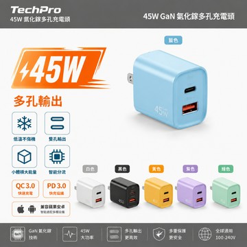 當天出貨【低溫不傷機】45W氮化鎵充電器 雙孔 蘋果快充 PD快充 適用蘋果安卓全系列 充電頭 充電器