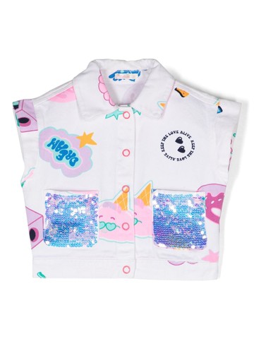 Billieblush - illustration-print denim jacket - kids - Polyester/Cotton - 10 - White