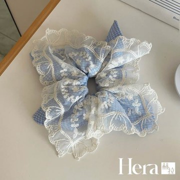 【HERA 赫拉】韓國蕾絲繡大蝴蝶結方巾大腸圈 H115052508