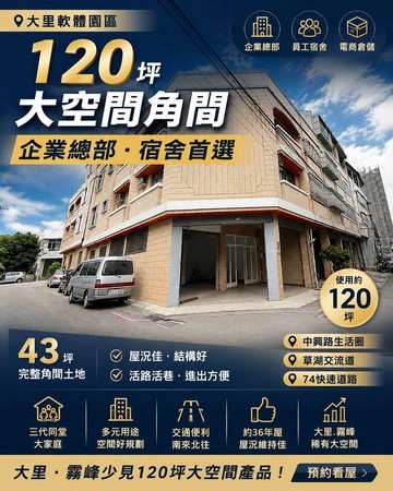 房仲弟妹軟園角間120坪‼️企業總部｜宿舍首選｜台中市大里區東南路
