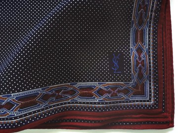 Yves Saint Laurent 古著手帕 圓點 - 鏈條圖騰 19 x 18 英吋