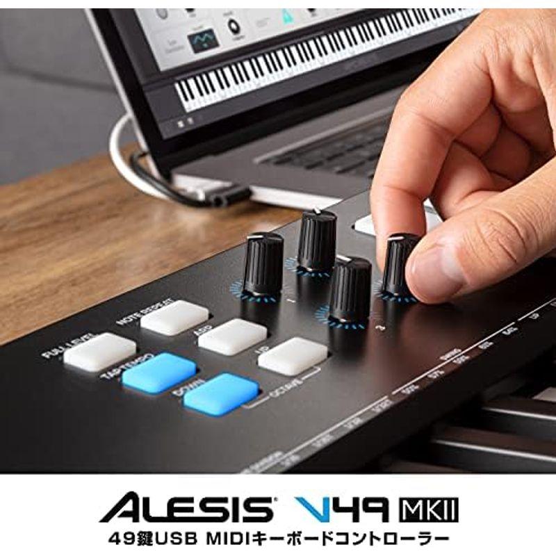 キーボード Alesis USB MIDIキーボードコントローラー 49鍵ベロシティ対応FULL LEVELモード対応の8 つのドラムパッド、アルペジエ