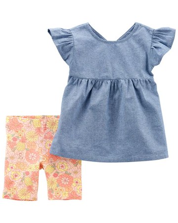 Baby 2-Piece Chambray Top & Floral Bike Shorts