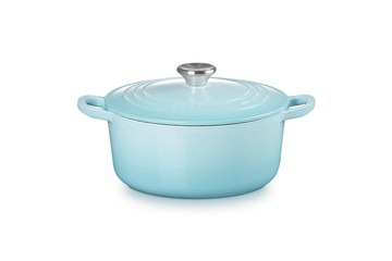 【台中新光-LE CREUSET】圓鐵鍋 22cm水漾藍