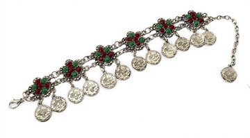 艾德維波西米亞金鍍銀花形硬幣流蘇珍珠鏈手鐲女性時尚飾品