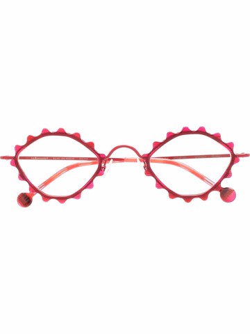 L.A. EYEWORKS - scallop-edge round-frame glasses - unisex - Metal - One Size - Red