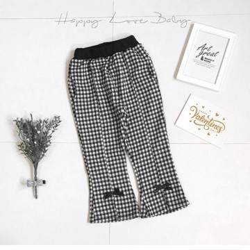 韓系甜美格紋喇叭棉長褲 秋冬童裝 女童長褲 女童休閒褲 女童外出褲 女童褲子 休閒長褲 秋冬長褲