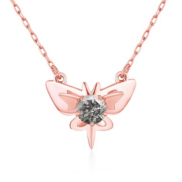 蝴蝶灰鑽石項鍊-立體疊戴墜飾-簡約14k玫瑰金吊墜-4月生日石