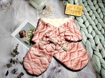 日本二重紗布粉底印刷毛線編織布蝴蝶結圍脖-不分年齡圍脖-短圍巾