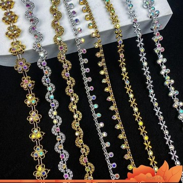 本土出貨🔥民族風舞蹈服裝輔料衣服配飾diy金銀新款寶石亮鑽花邊花邊9米一條 N6UY
