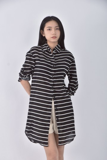 (S) iroo質感條紋黑色洋裝