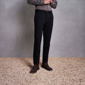 四面彈挺身高彈性針織刷毛休閒斜袋褲/黑色 | 5816996799