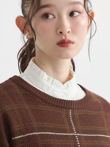 荷葉摺邊排釦襯衫立領(01000827100) - earth music&ecology