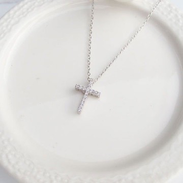 【美鑽銀飾】滿鑽十字架 | 純銀鋯石細項鍊(可雙面戴) | 大員囡仔