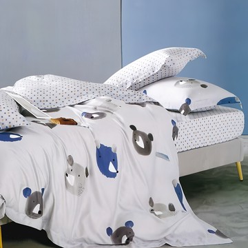 Grace Life 精緻童心系列 100%天絲七件式兩用被床罩組 全鋪棉  雙人  26追夢熊  被套 + 床罩 + 枕套組