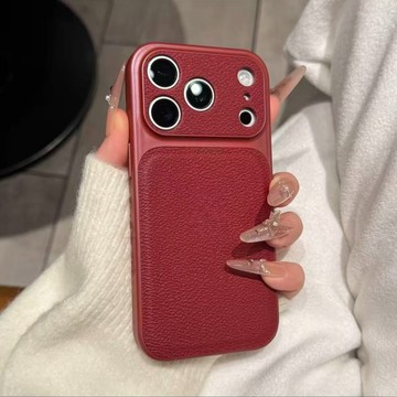秒變iPhone17Pro大視窗 純色荔枝紋 素皮 防摔殼 用於iPhone17 i16 手機殼 i15 i14 i13