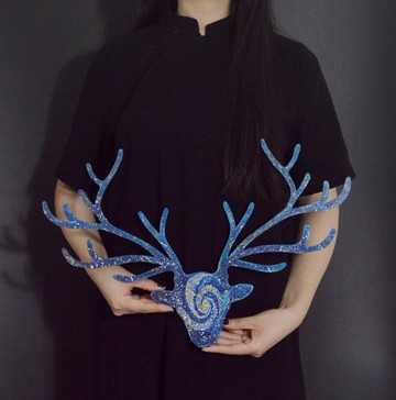 星空麋鹿 手繪木製麋鹿 牆飾牆掛擺飾